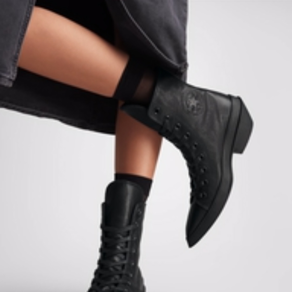 Converse Black Lace-Up Women's Leather Ankle Boots // Chuck 70 De Luxe Pointed